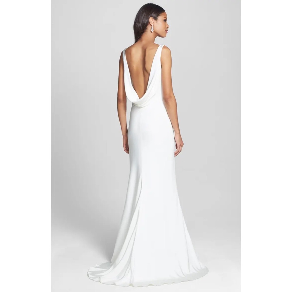 Monique Lhuillier Draped Neck Silk Crepe Dress